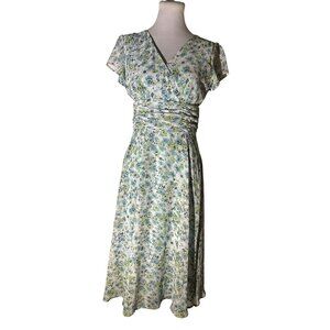 Dressbarn Floral Ruched Waist & Cap Sleeves Dress Size 6